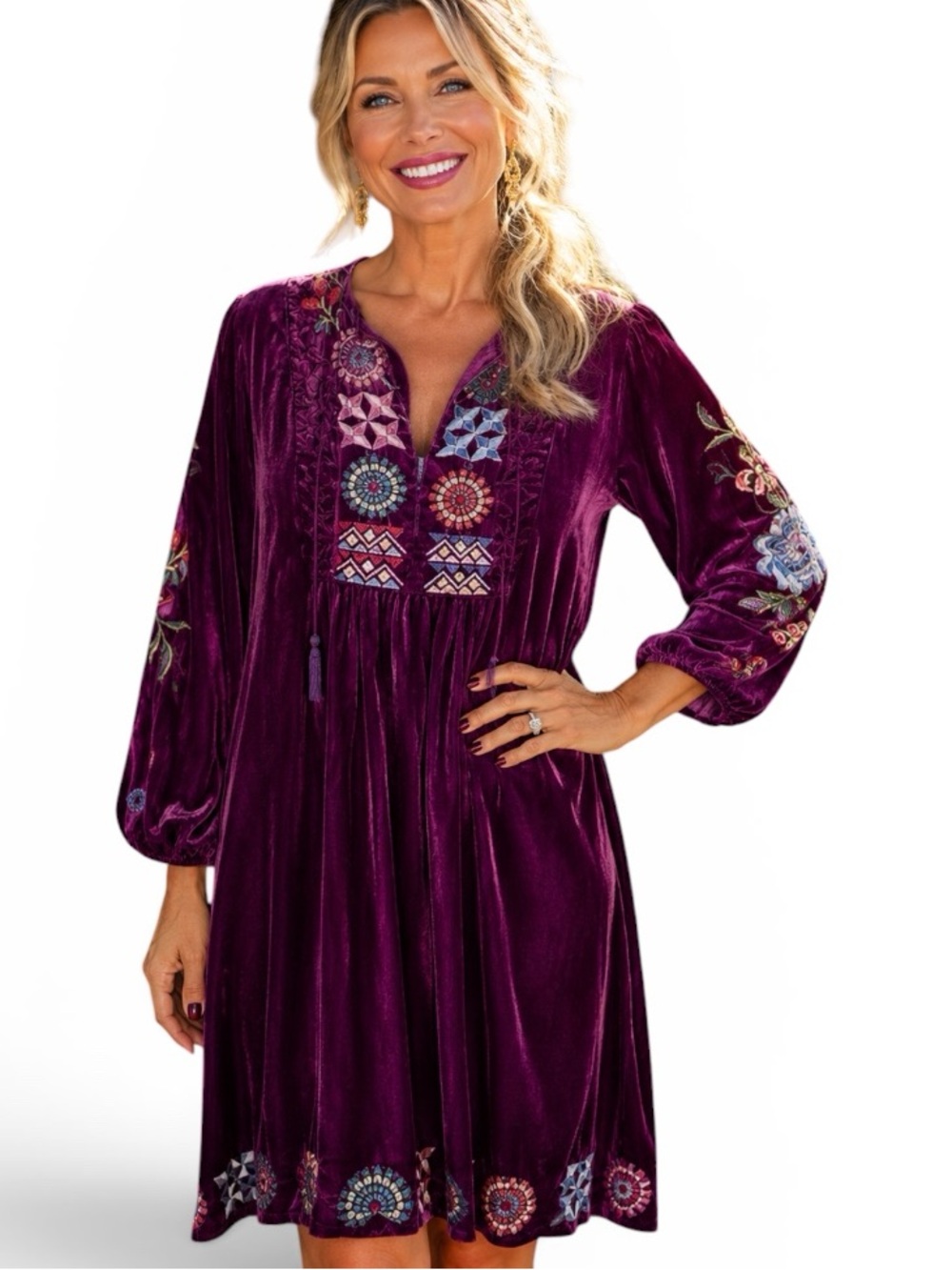 Johnny Was Nikkola Heavily Embroidered Velvet Shift Dress Nwt